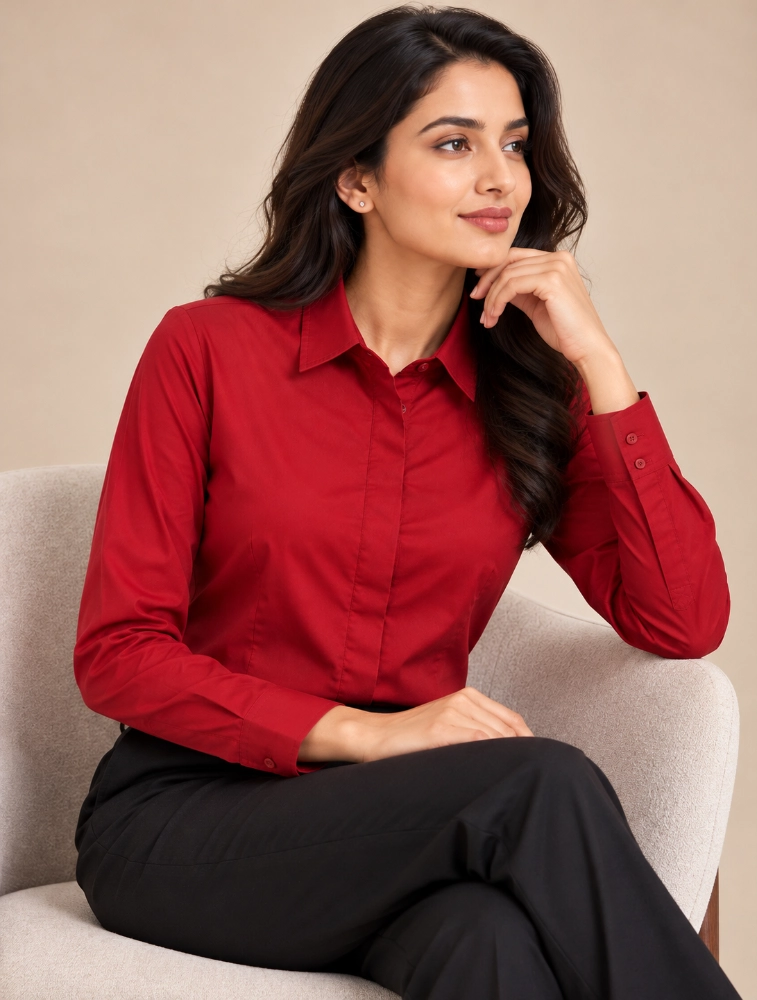 Maroon UNIFAB INDIA Women Formal Shirt