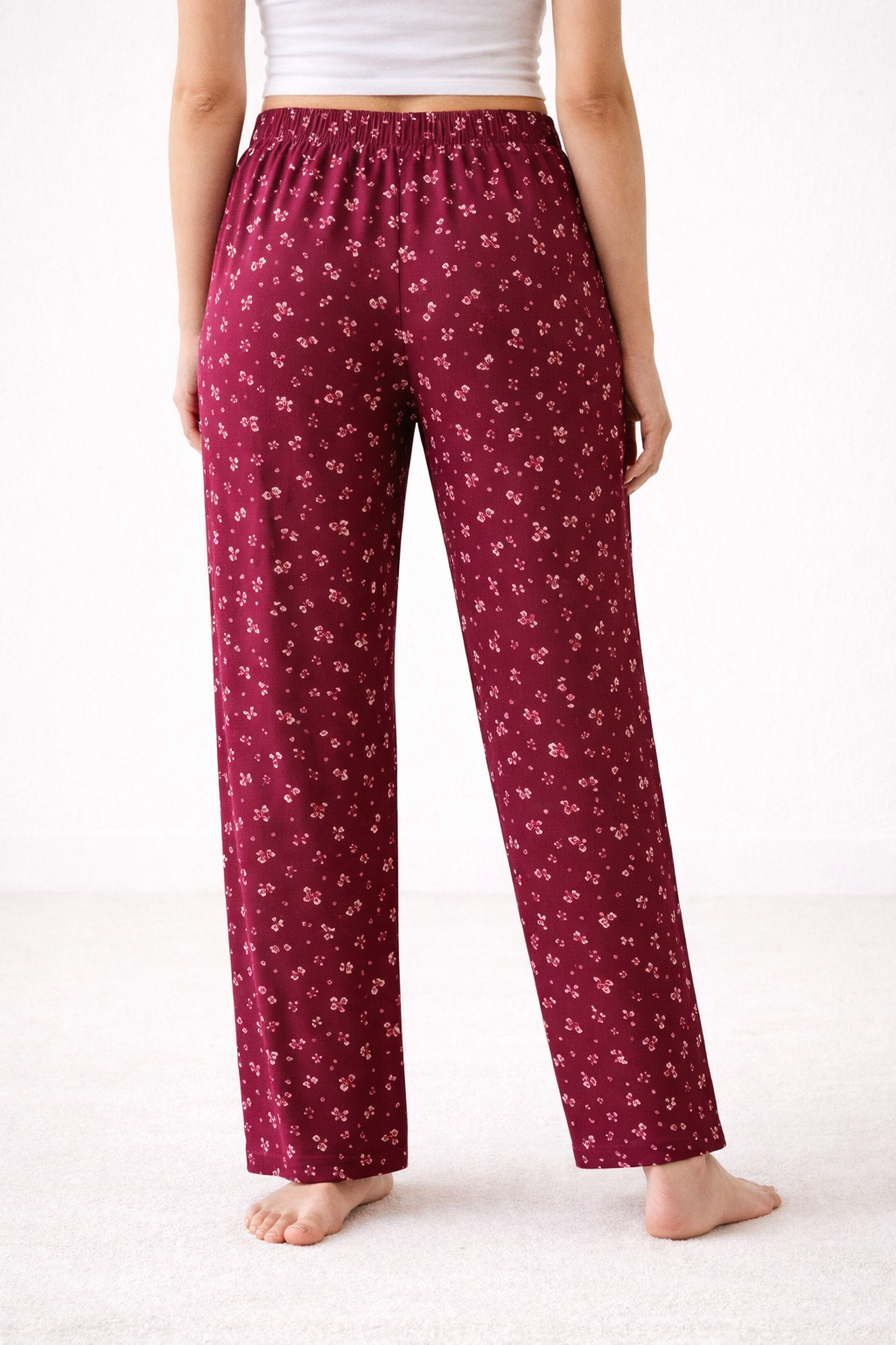 Maroon Womens Floral Printed Polycotton 120 GSM Lounge Pant  