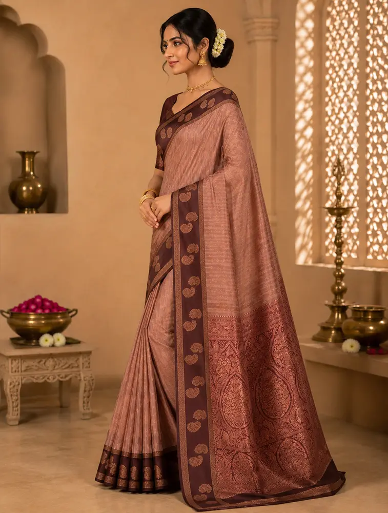 Maroon Womens Kadhi Sunflower Handcrafted Sarees — bulk from ₹2587