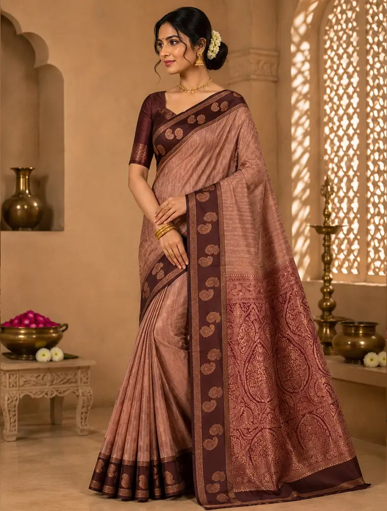 Maroon Womens Kadhi Sunflower Handcrafted Sarees — bulk from ₹2587