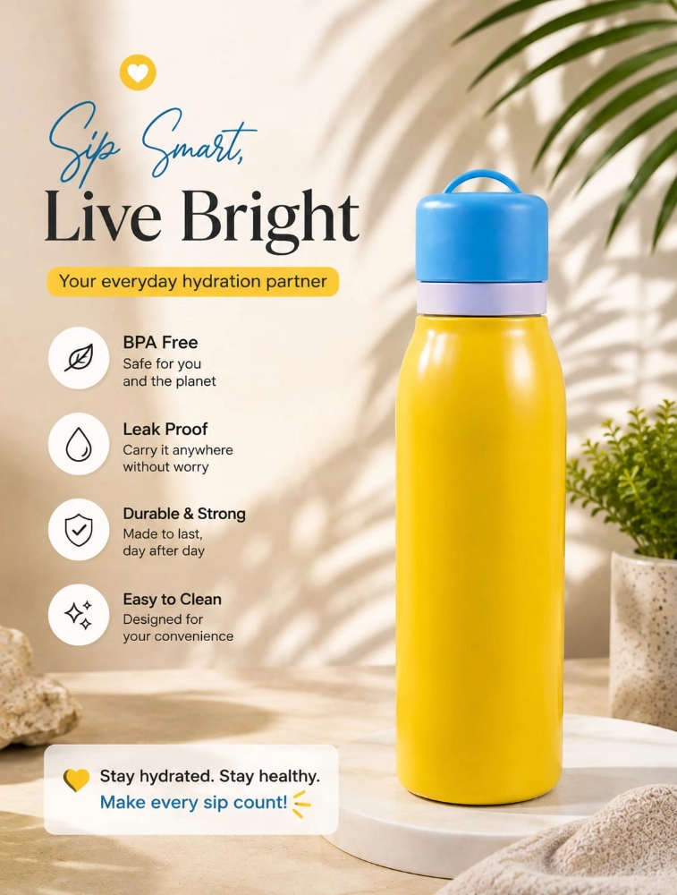 Matte Yellow Premium Double Walled Vacuum Insulated Water Bottle — bulk from ₹392