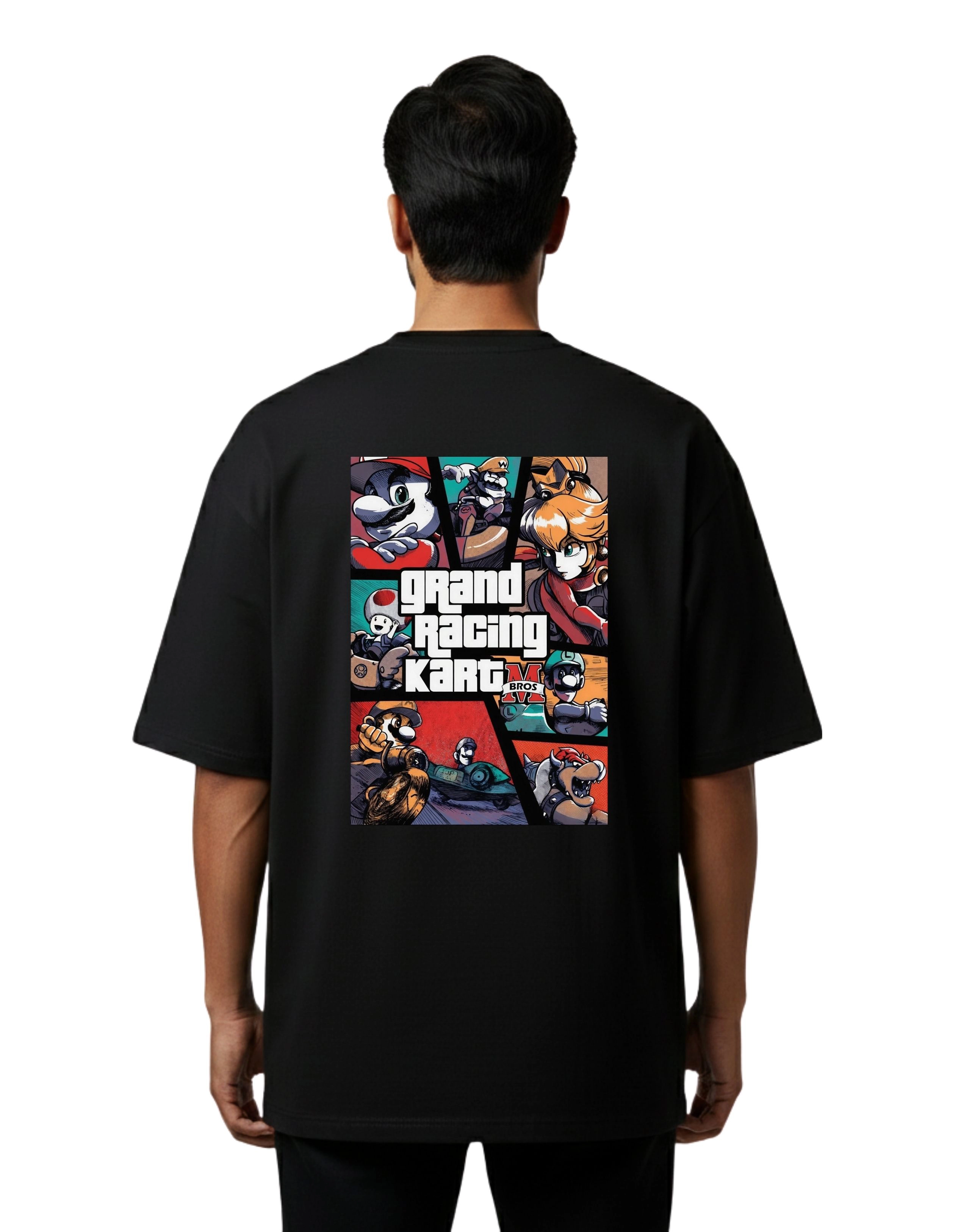 Mbros Grand Racing Kart Oversize Cotton French Terry T-Shirt 240 GSM Black