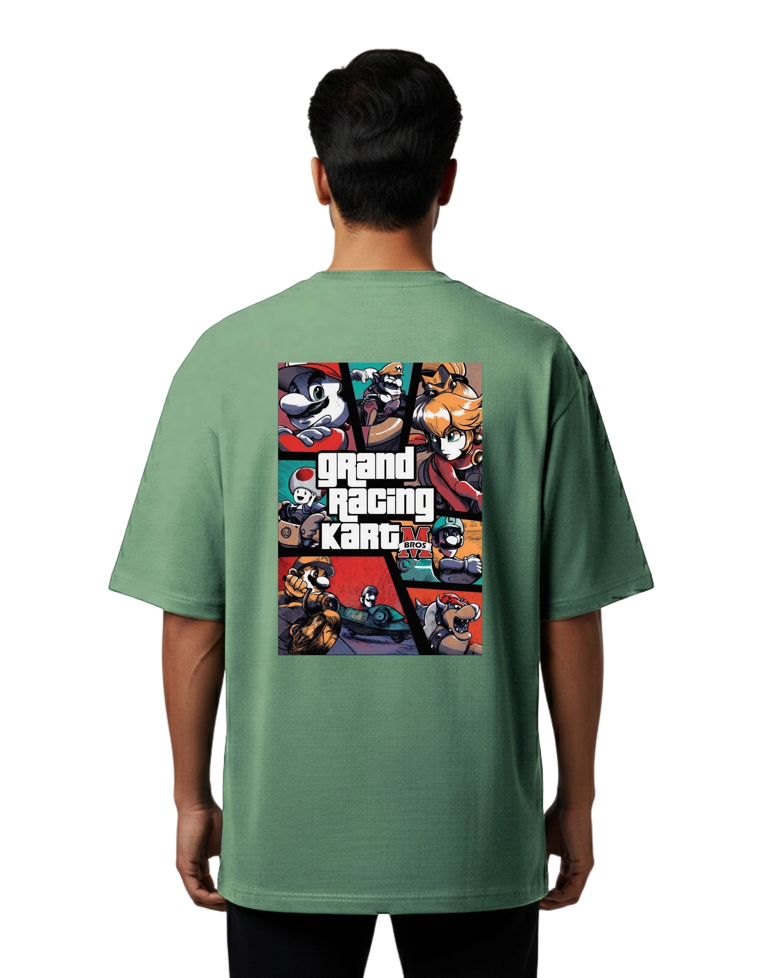 Mbros Grand Racing Kart Oversize Cotton French Terry T-Shirt 240 GSM D Green