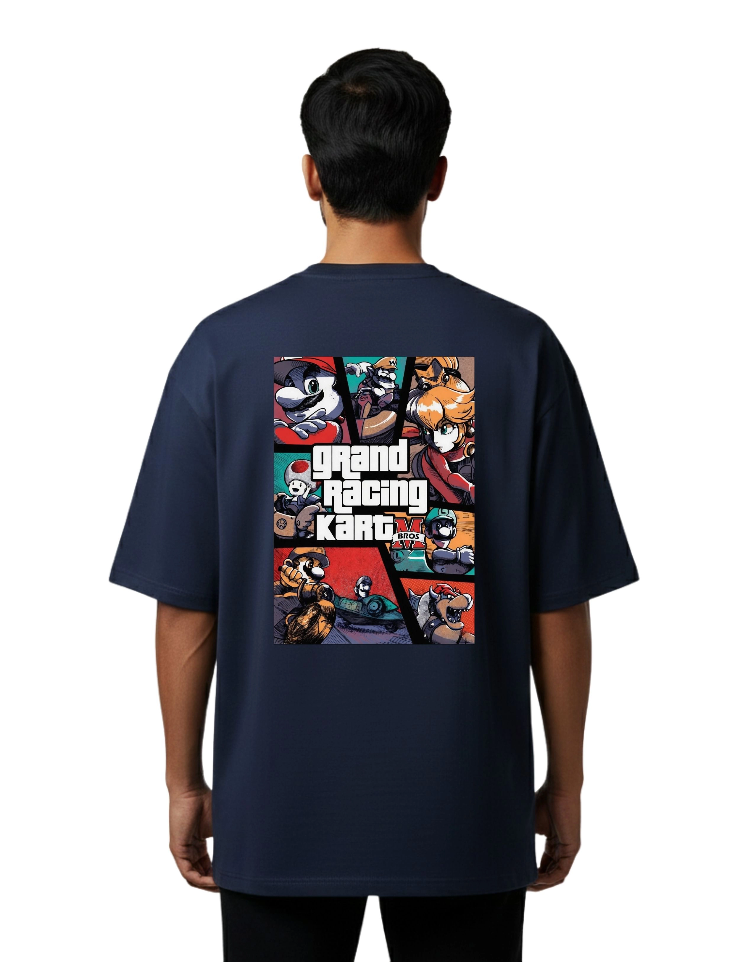 Mbros Grand Racing Kart Oversize Cotton French Terry T-Shirt 240 GSM Navy Blue