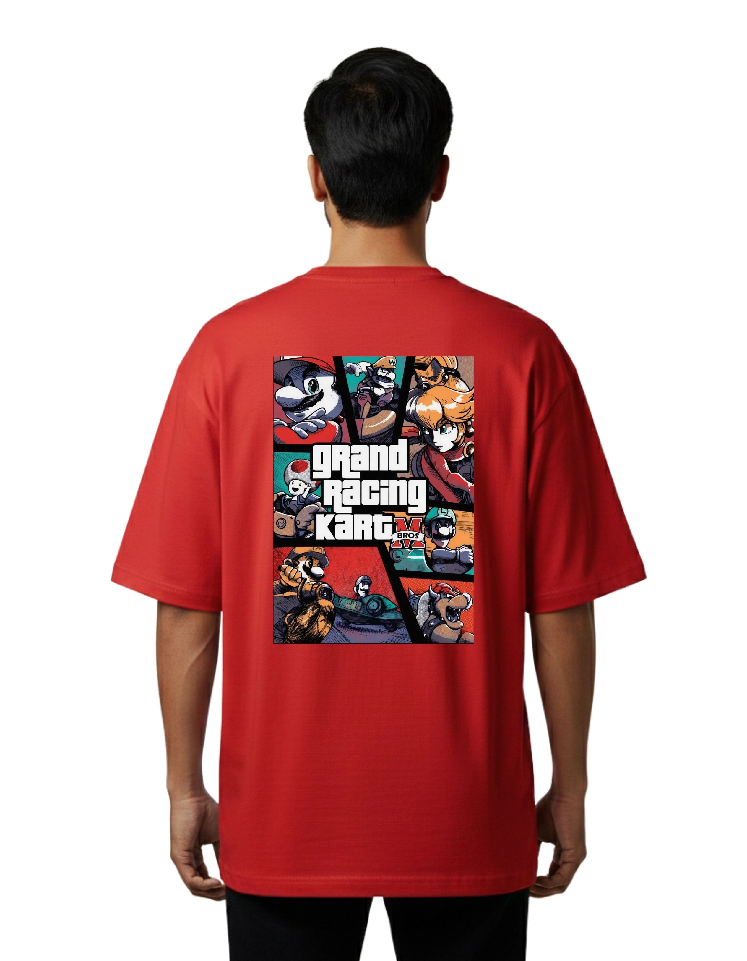 Mbros Grand Racing Kart Oversize Cotton French Terry T-Shirt 240 GSM Red