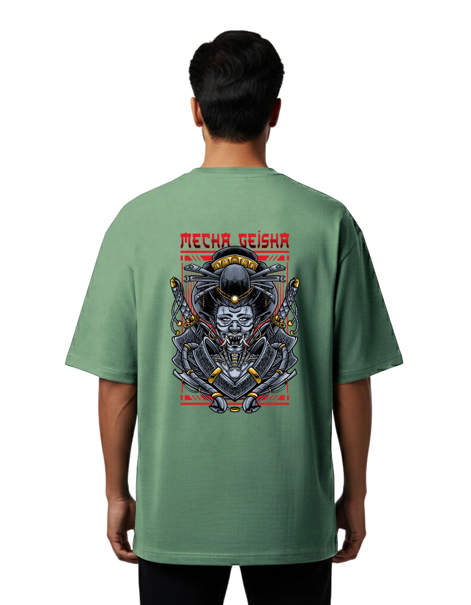 Mecha Geisha Oversize Cotton French Terry T-Shirt 240 GSM D Green