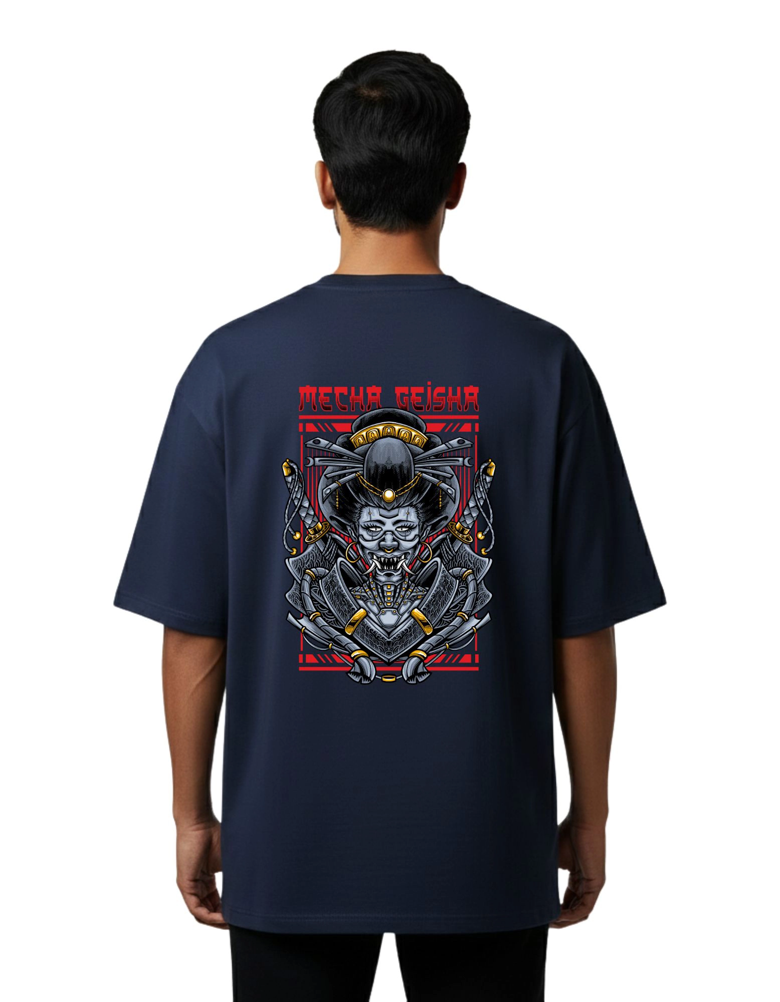 Mecha Geisha Oversize Cotton French Terry T-Shirt 240 GSM Navy Blue