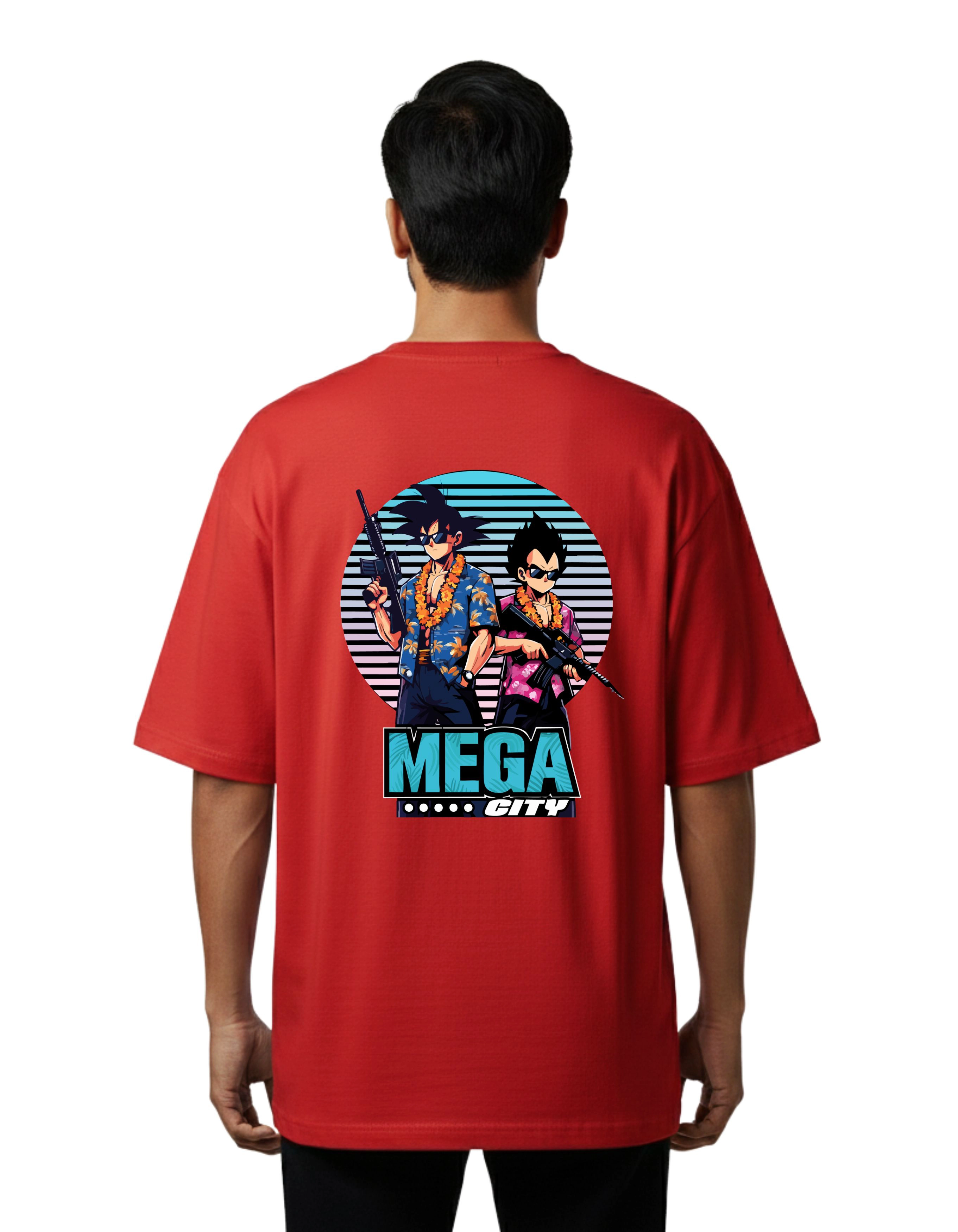 Mega City Anime Graphic Oversize Cotton French Terry T-Shirt 240 GSM Red