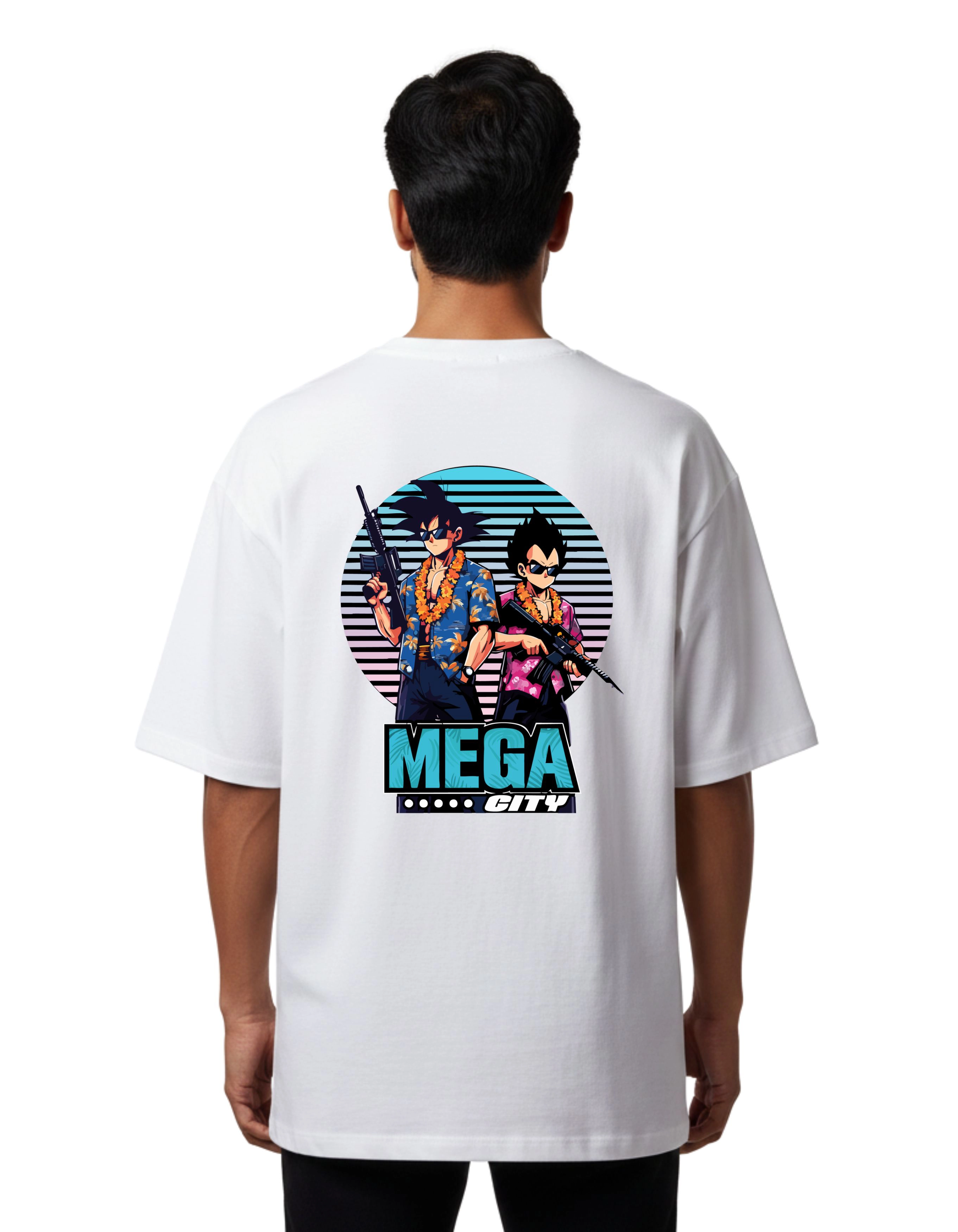 Mega City Anime Graphic Oversize Cotton French Terry T-Shirt 240 GSM White