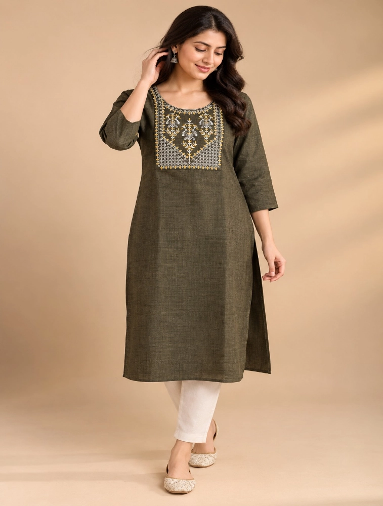 Mehendi Green Womens Graceful Ethnic Embroidered Kurta