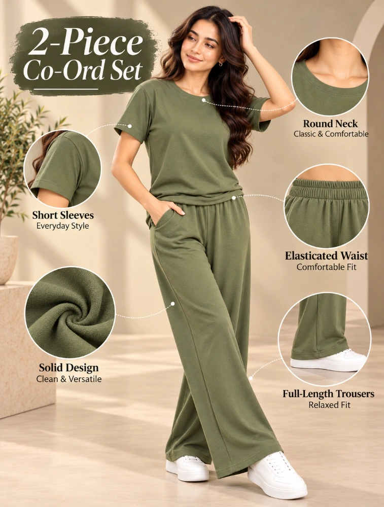 Mehendi Womens Micro Plain Casual CoOrd Set