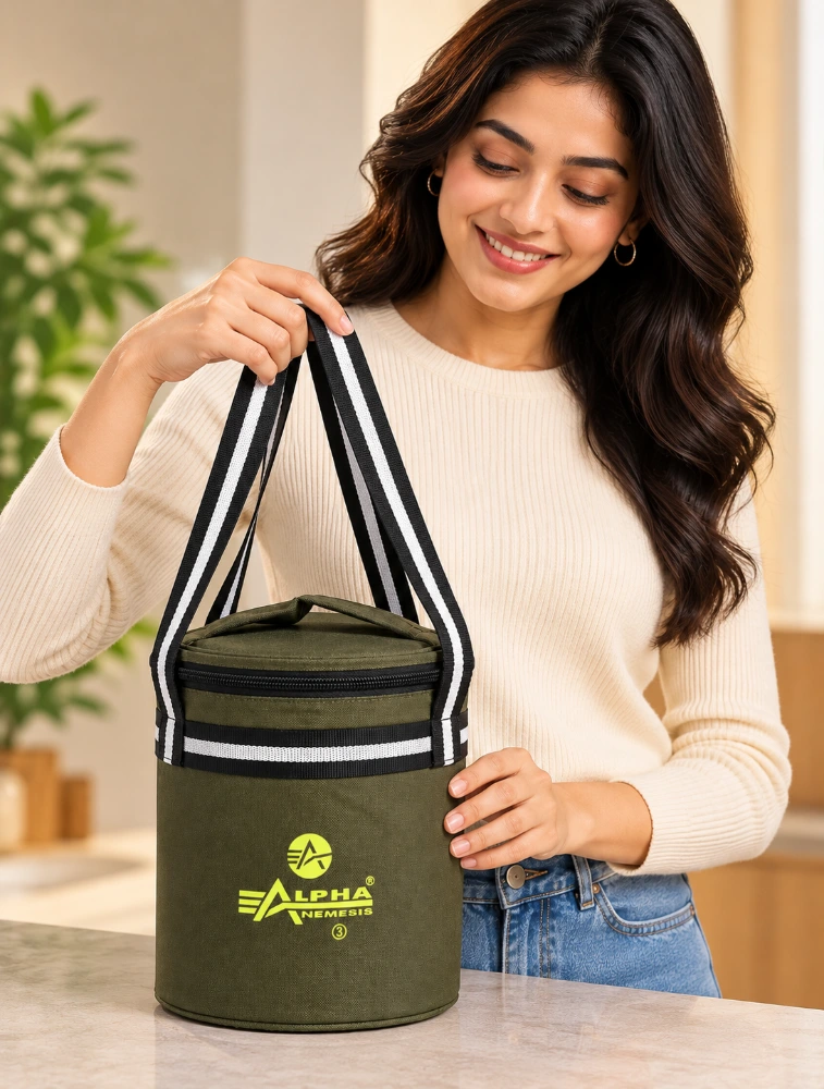 Mehndi Green Alpha Nemesis Round Large Compact Everyday Lunch Bag