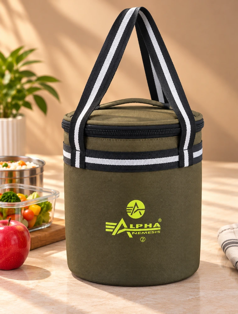  Mehndi Green Alpha Nemesis Round Medium Compact Everyday Lunch Bag