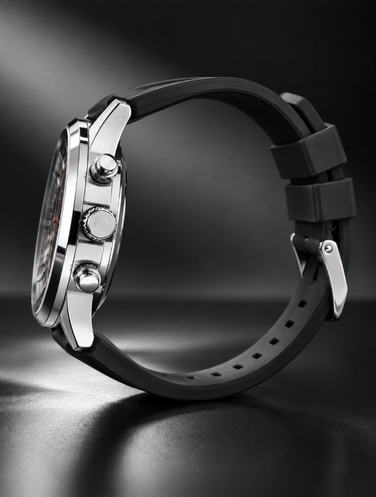 Mens Black Belt With Chronograph Style Red Analog Watch