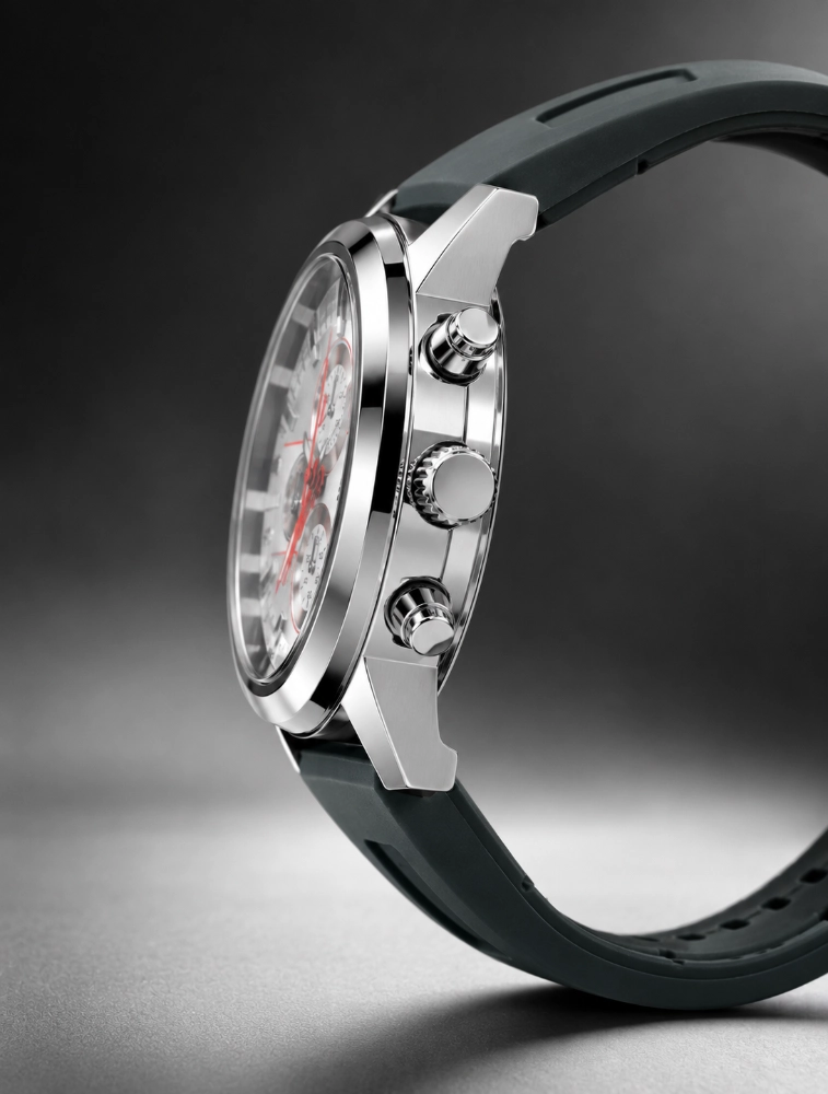 Mens Bottle Green Belt With Chronograph Style Orange Analog Watch