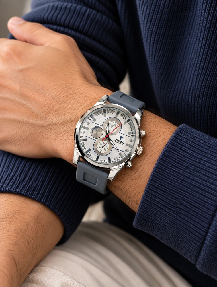 Mens Grey Belt With Chronograph Style Analog Watch