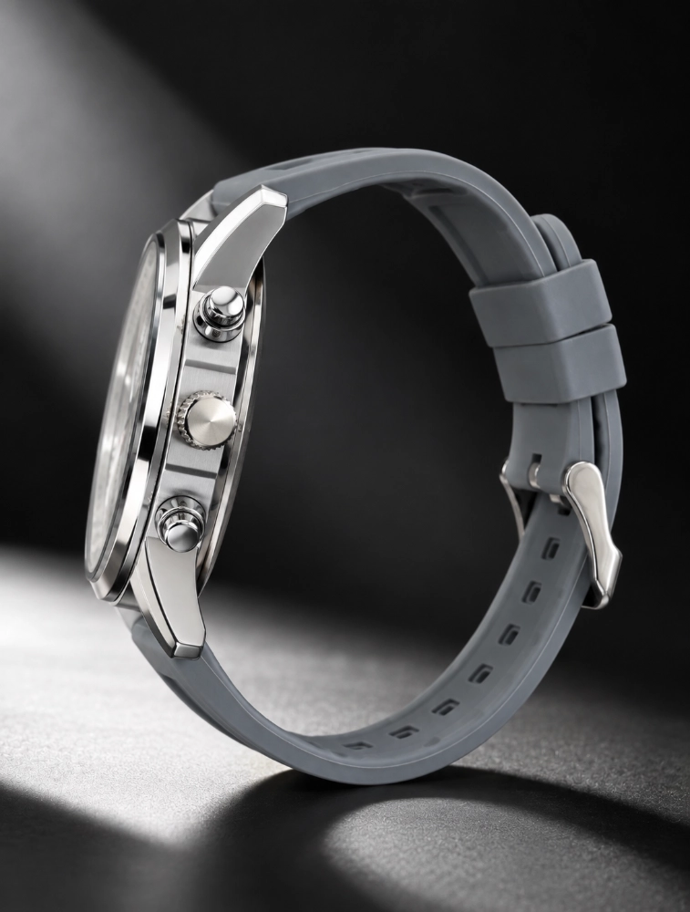 Mens Grey Belt With Chronograph Style Black Analog Watch
