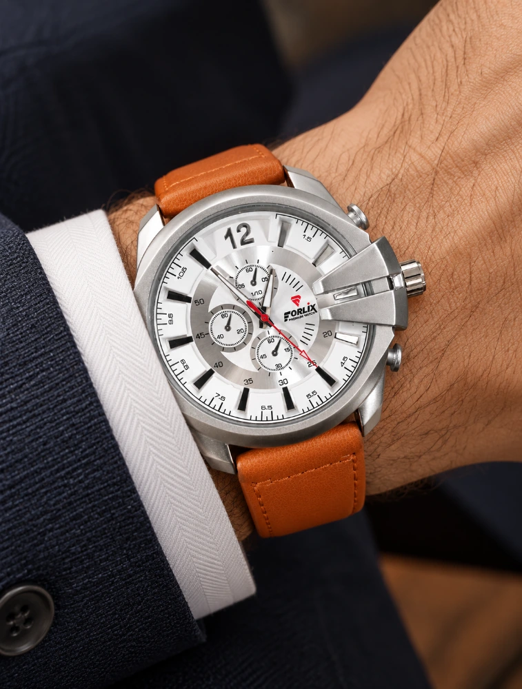 Mens Silver Dial Modern Armor Chronograph Wrist Watch