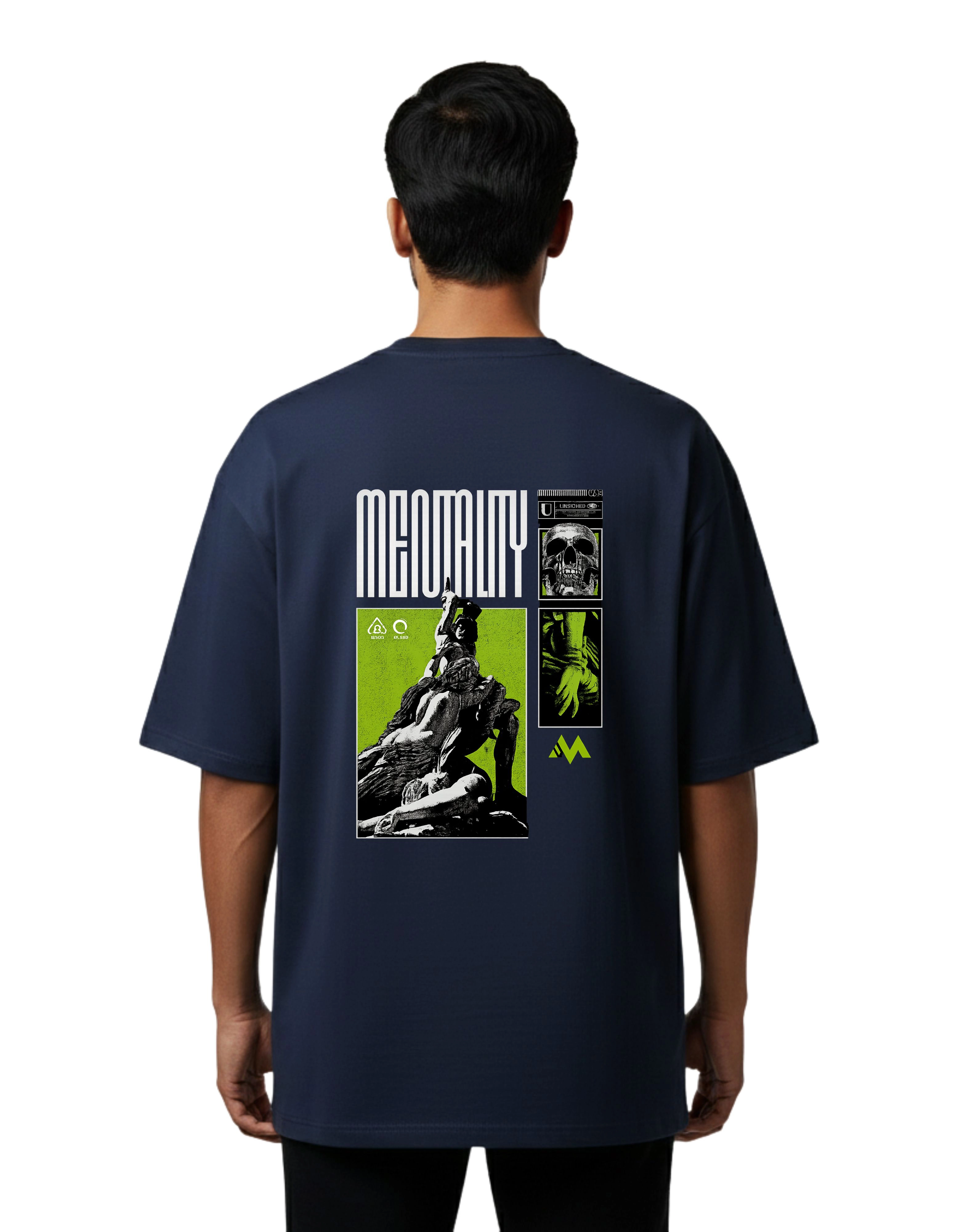 Mentality Oversize Cotton French Terry T-Shirt 240 GSM Navy Blue