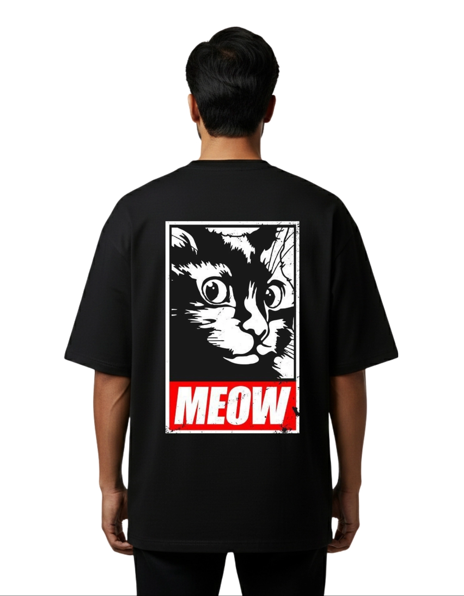 Meow Graphic Oversized Cotton French Terry T-Shirt 240 GSM Black