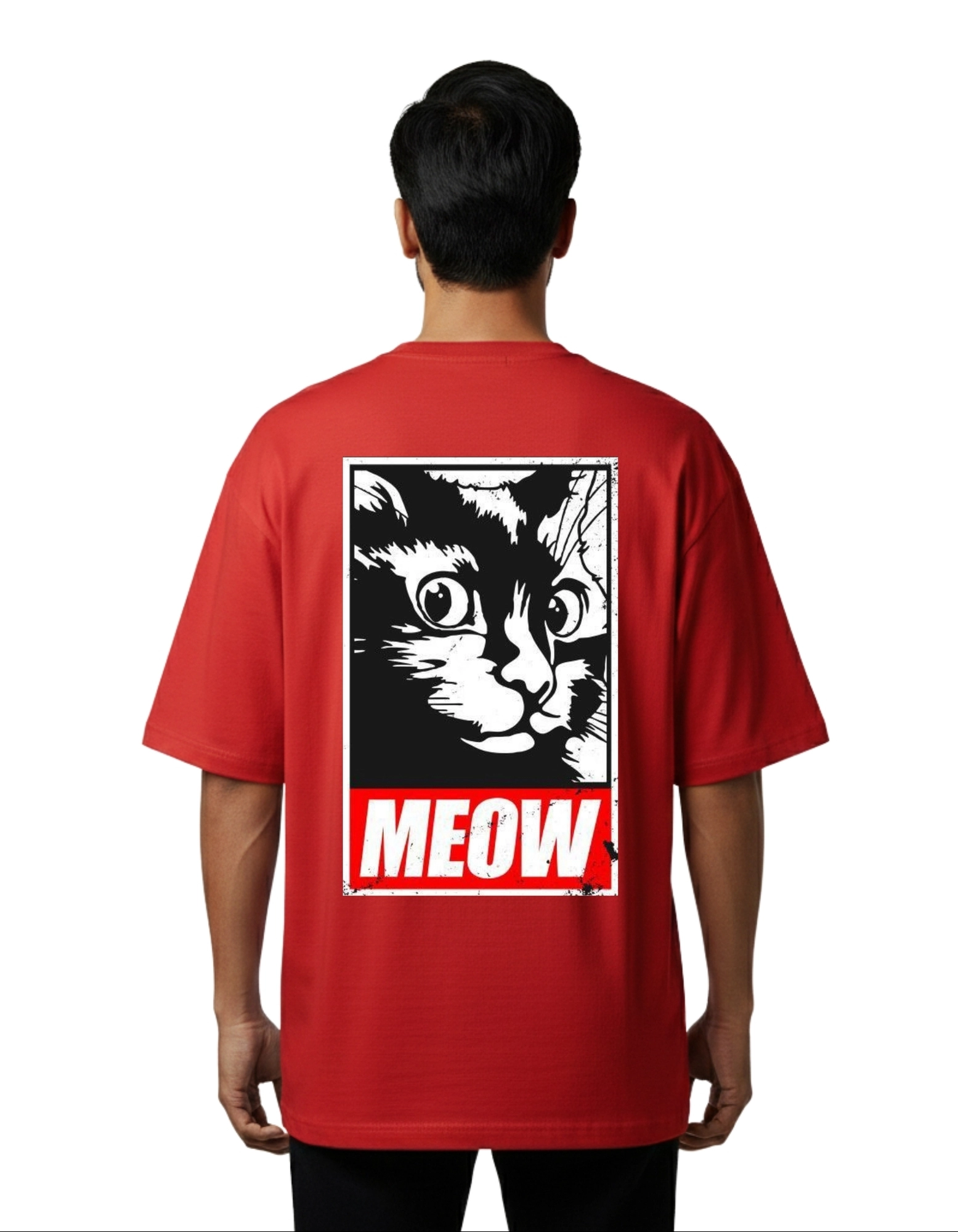 Meow Graphic Oversized Cotton French Terry T-Shirt 240 GSM Red