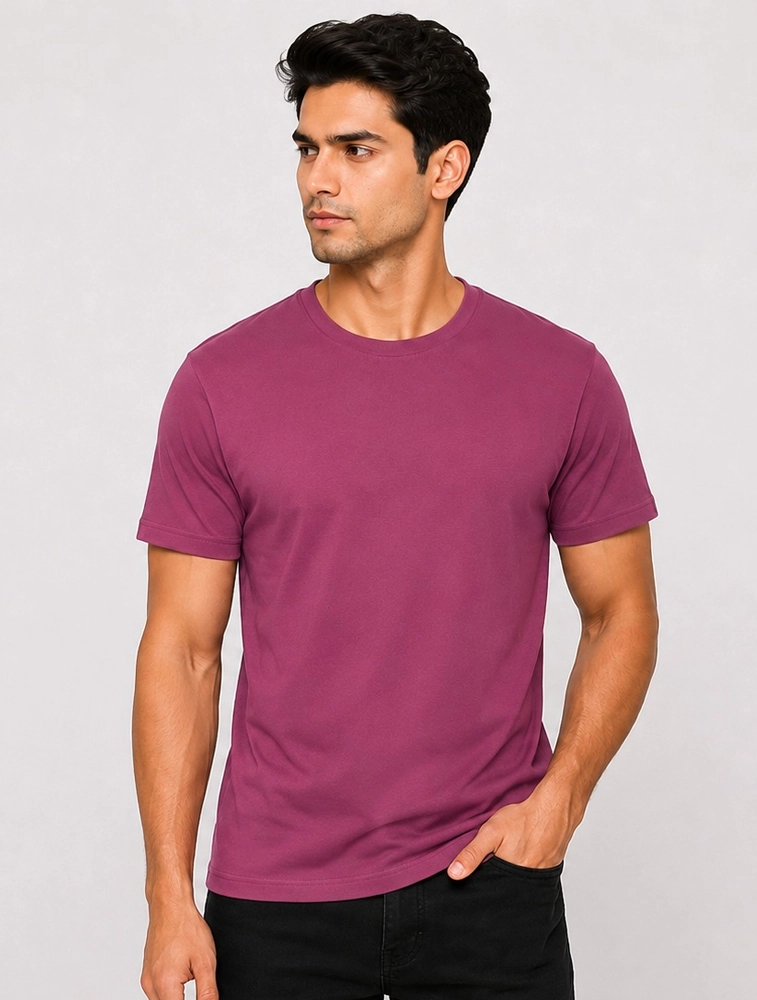 Merlot Mens Premium 180 GSM Supima Cotton Lycra Round Neck TShirt 