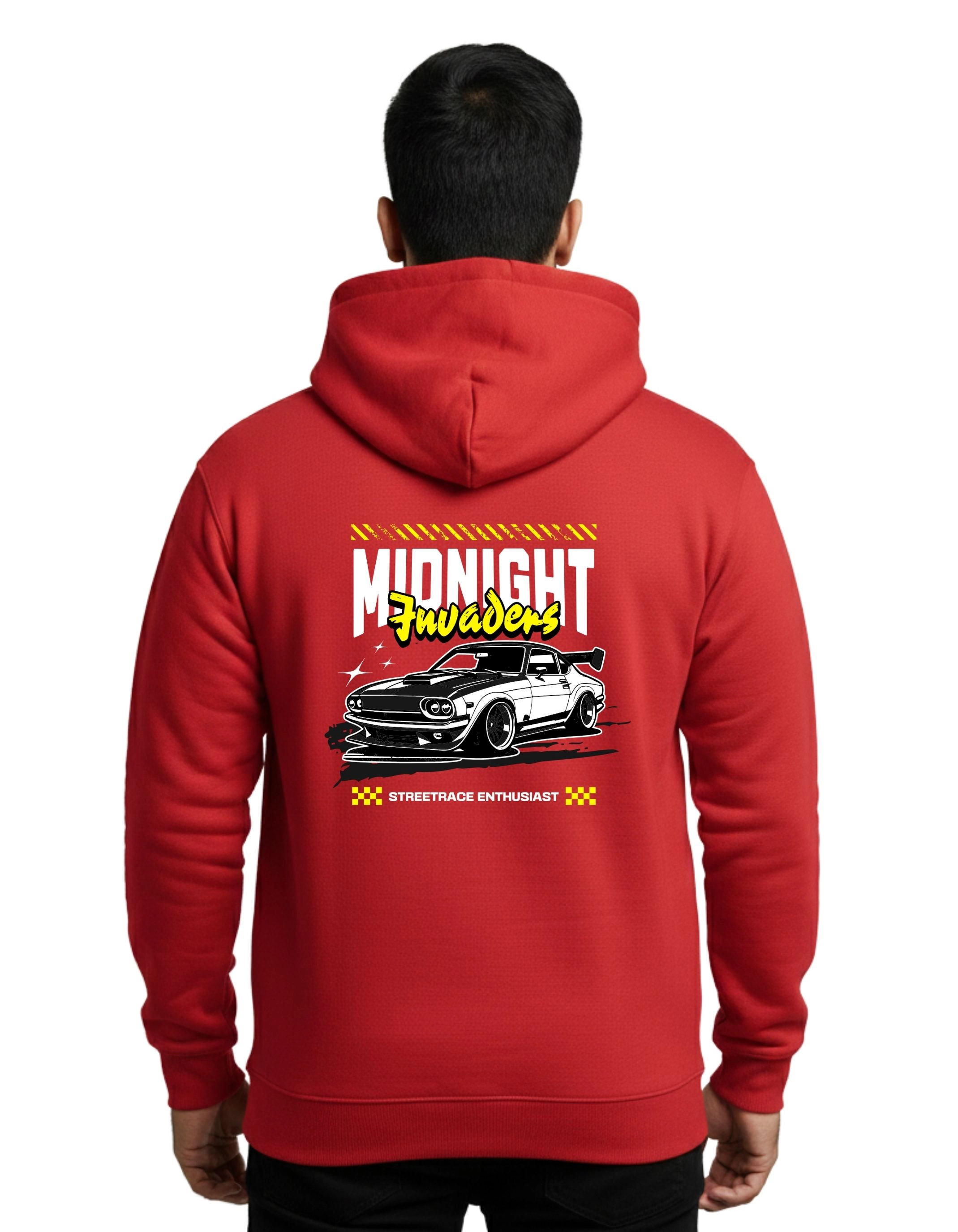 Midnight Invaders Cotton Hoodie Without Zipper 300 GSM Red
