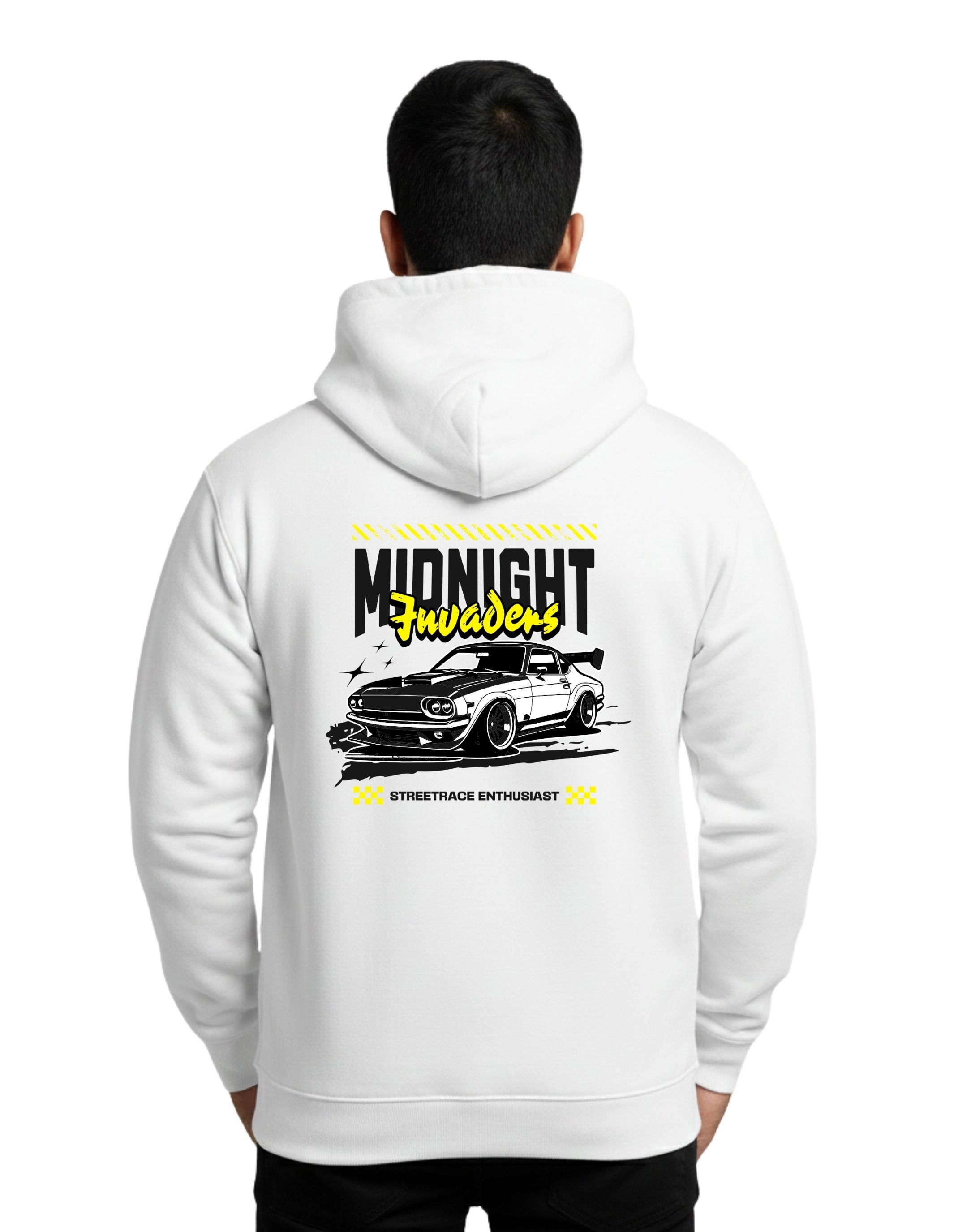 Midnight Invaders Cotton Hoodie Without Zipper 300 GSM White