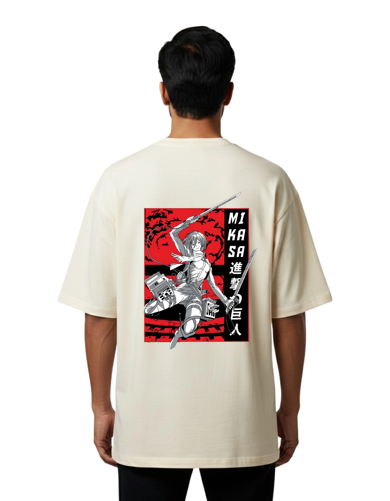 Mikasa Attack Oversize Cotton French Terry T-Shirt 240 GSM Beige