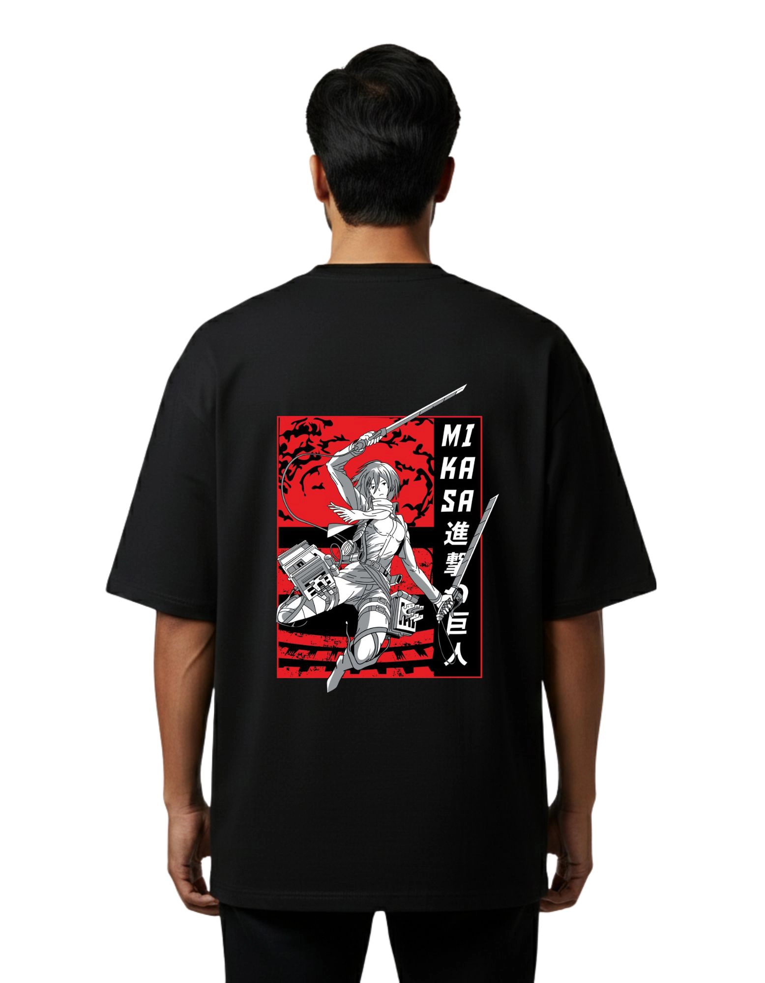 Mikasa Attack Oversize Cotton French Terry T-Shirt 240 GSM Black