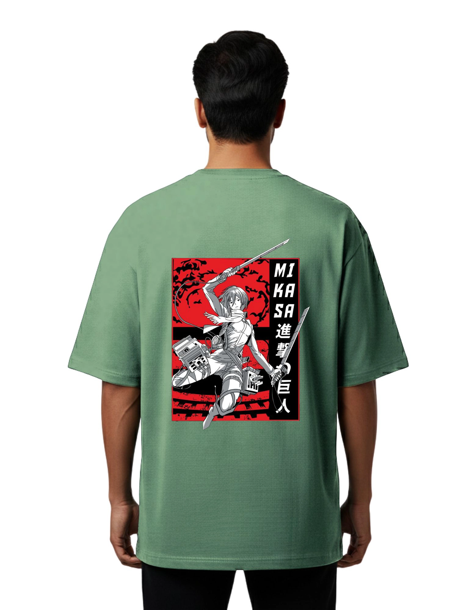Mikasa Attack Oversize Cotton French Terry T-Shirt 240 GSM D Green