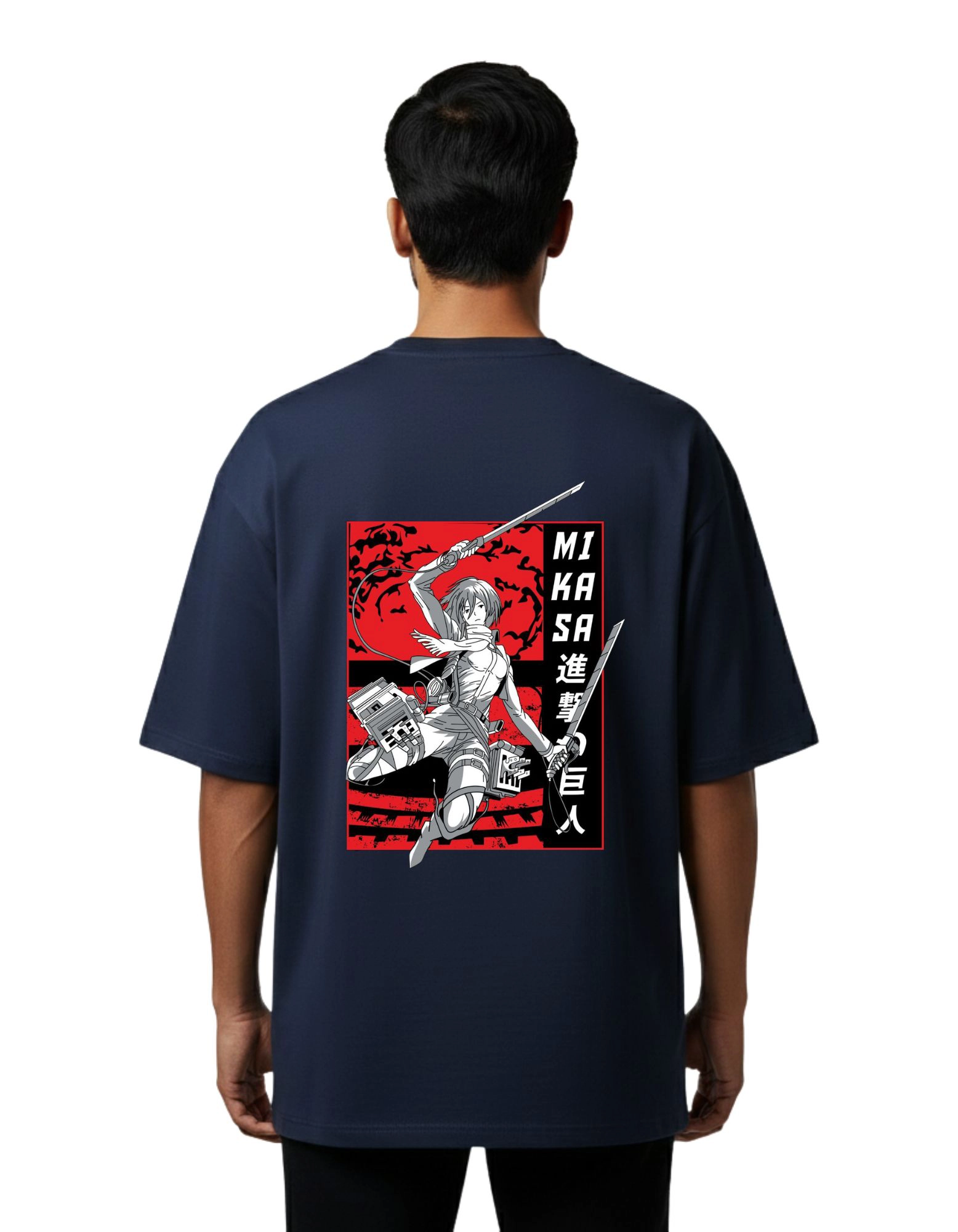 Mikasa Attack Oversize Cotton French Terry T-Shirt 240 GSM Navy Blue