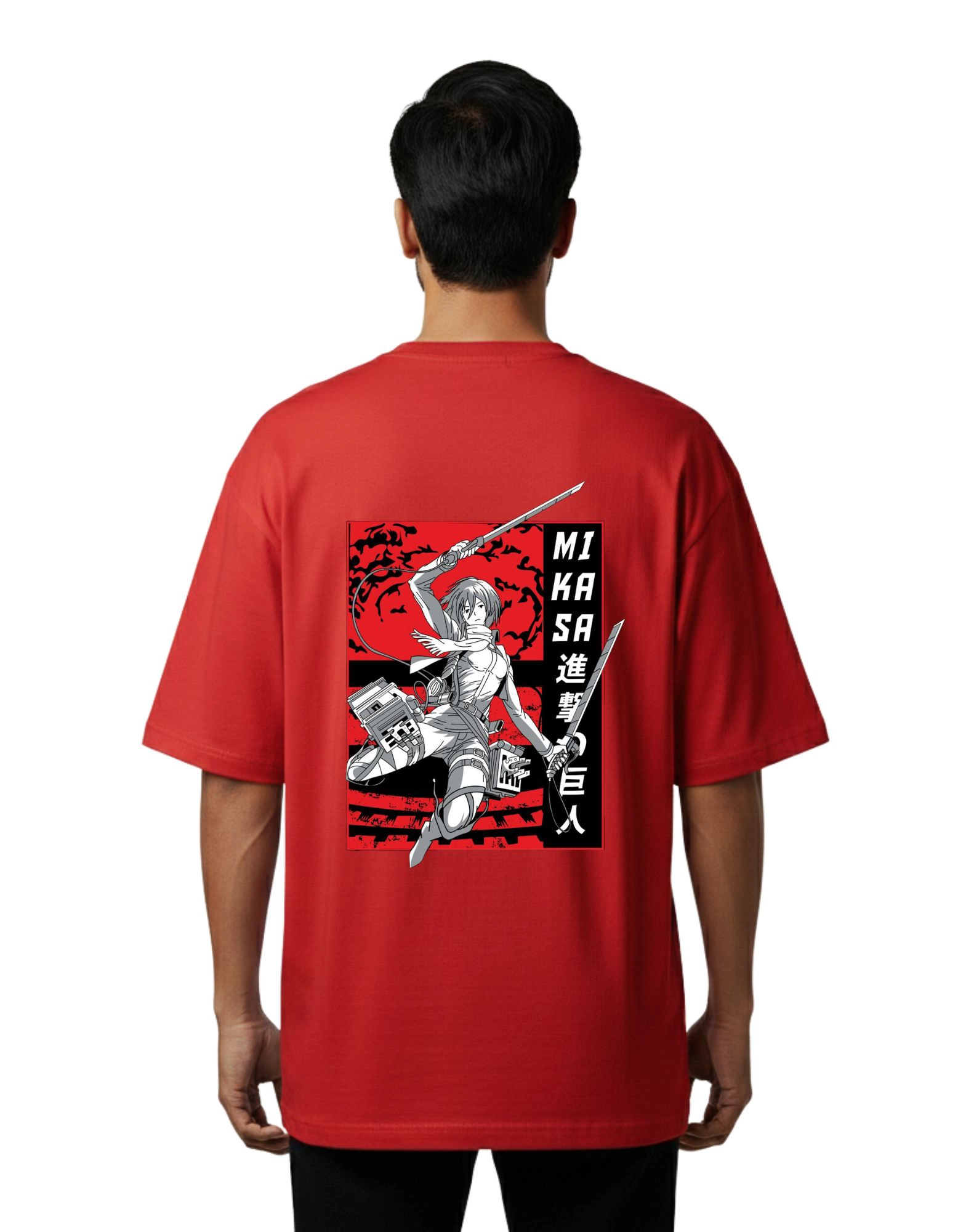 Mikasa Attack Oversize Cotton French Terry T-Shirt 240 GSM Red
