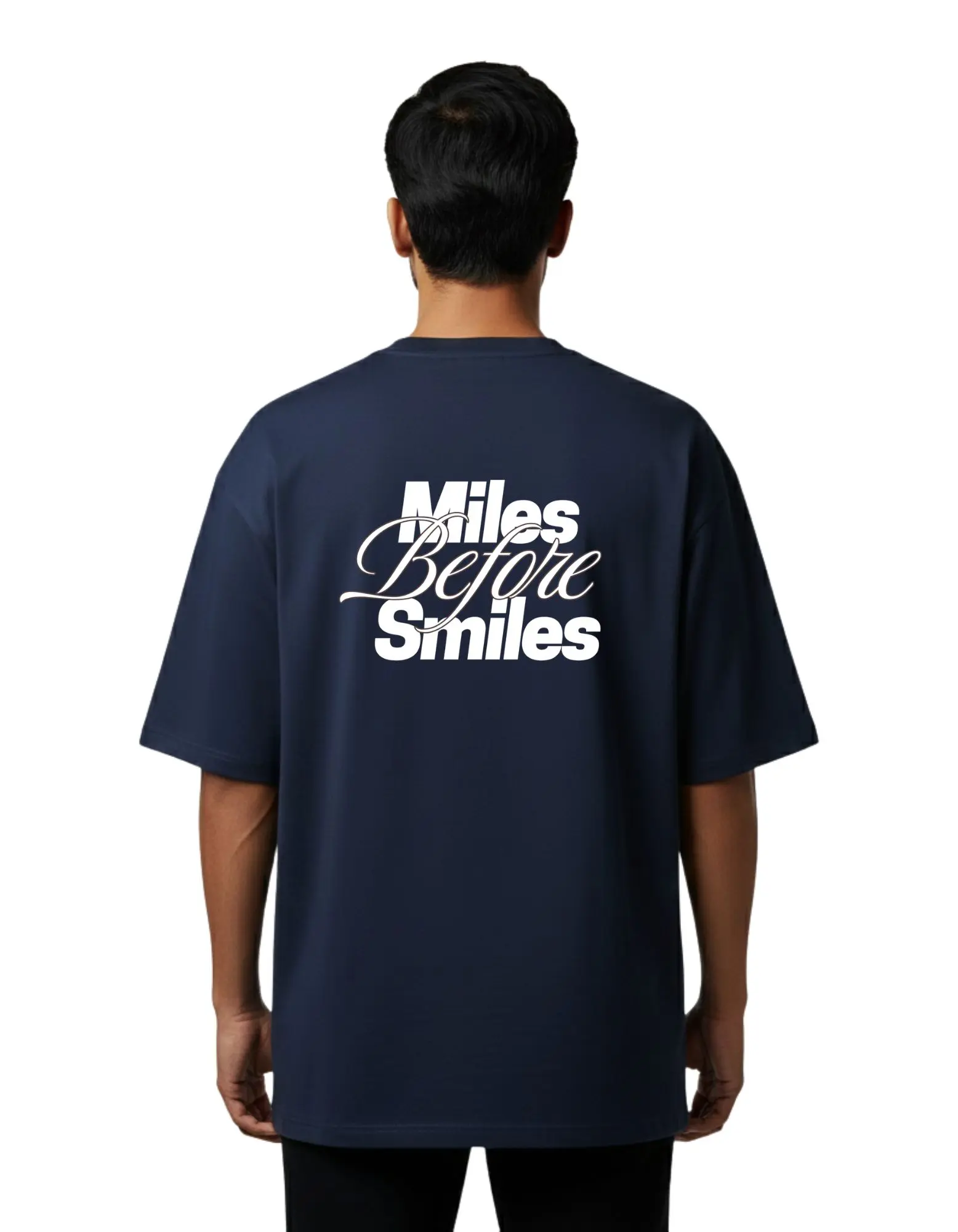 Miles Before Smiles Oversize Cotton French Terry T-Shirt 240 GSM Navy Blue