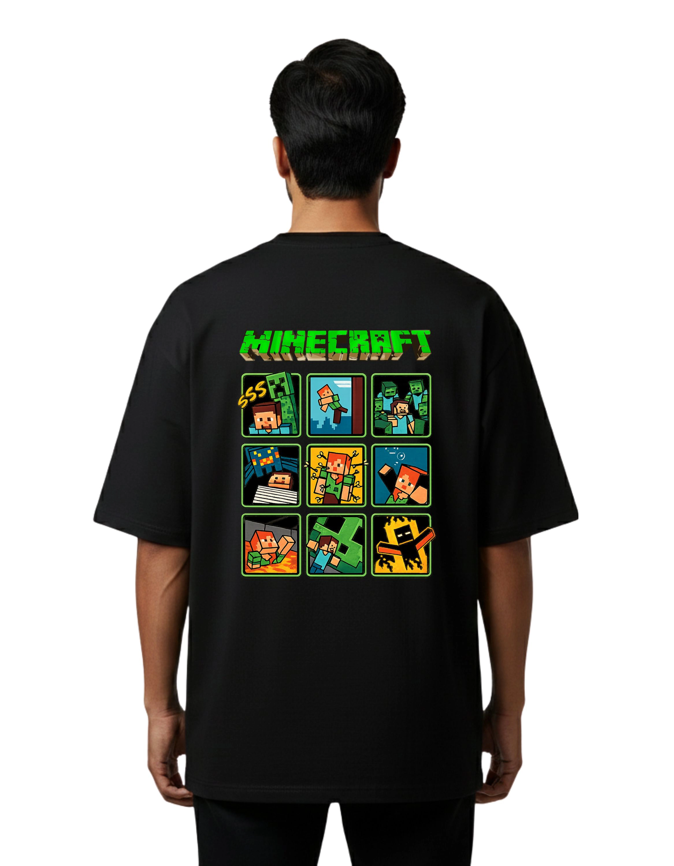 Minecraft Pixel Adventure Oversize Cotton French Terry T-Shirt 240 GSM Black