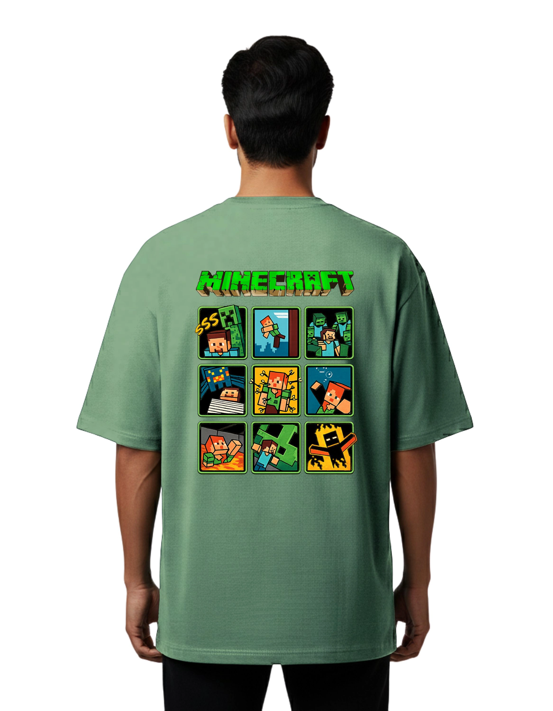 Minecraft Pixel Adventure Oversize Cotton French Terry T-Shirt 240 GSM D Green