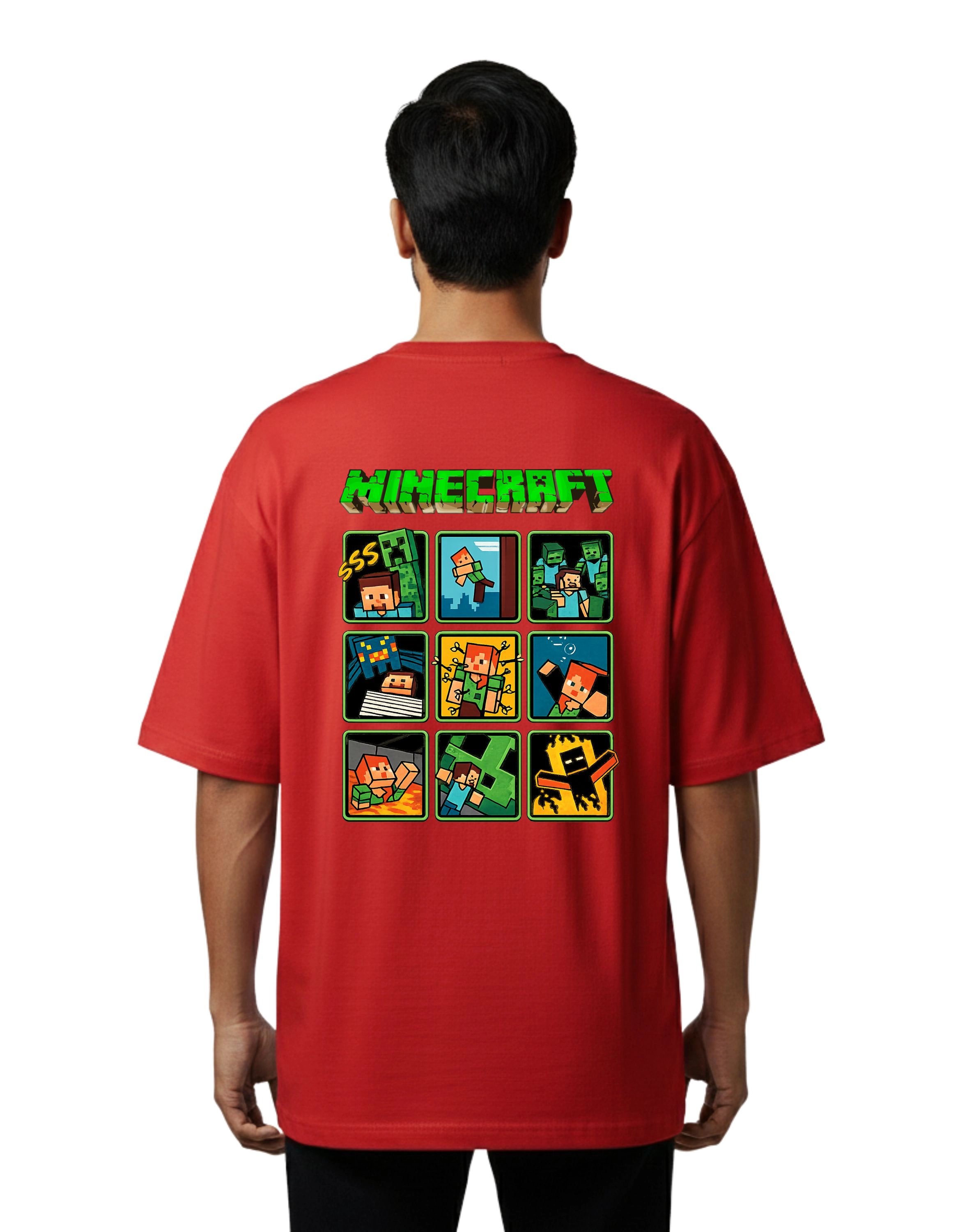 Minecraft Pixel Adventure Oversize Cotton French Terry T-Shirt 240 GSM Red