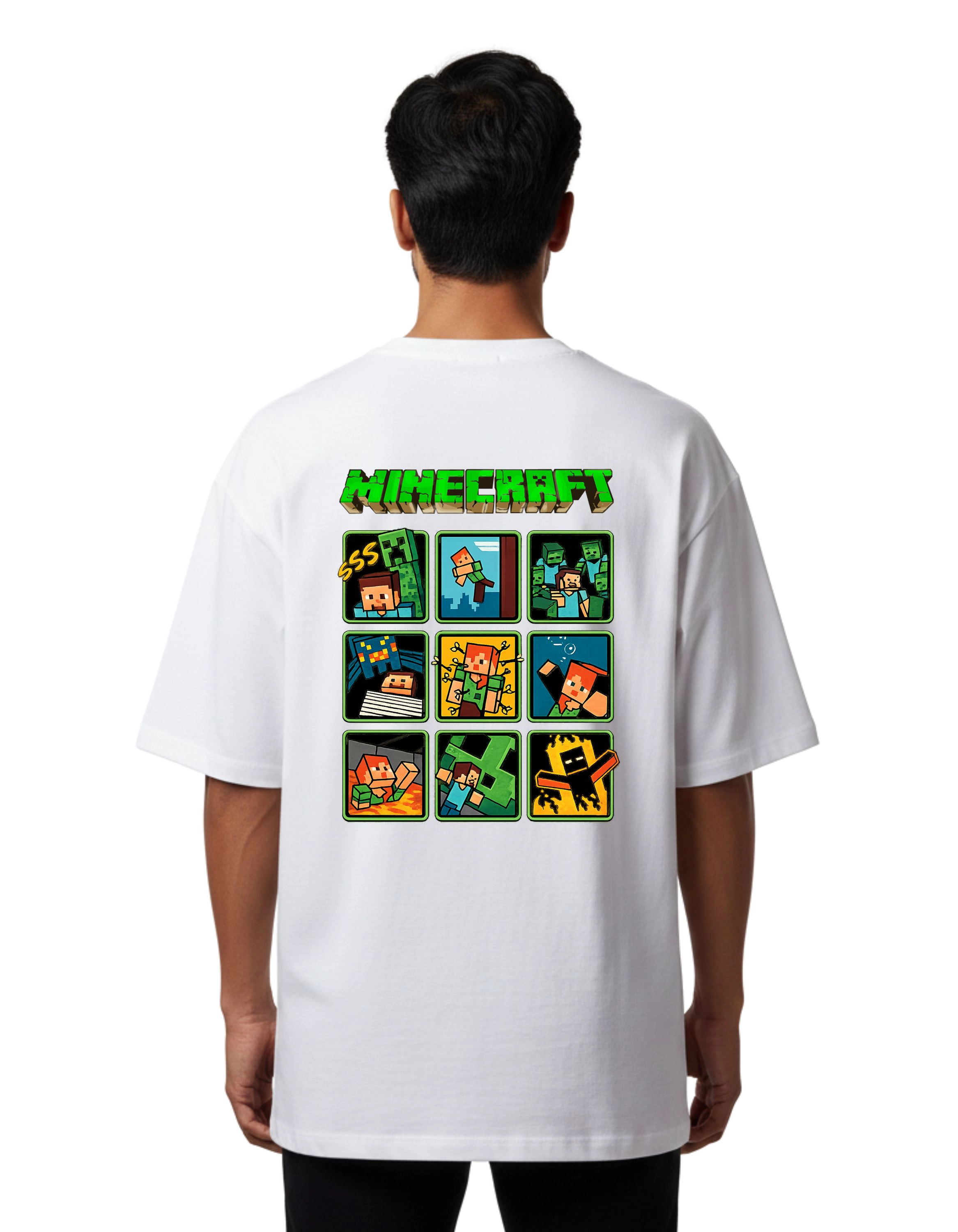 Minecraft Pixel Adventure Oversize Cotton French Terry T-Shirt 240 GSM White
