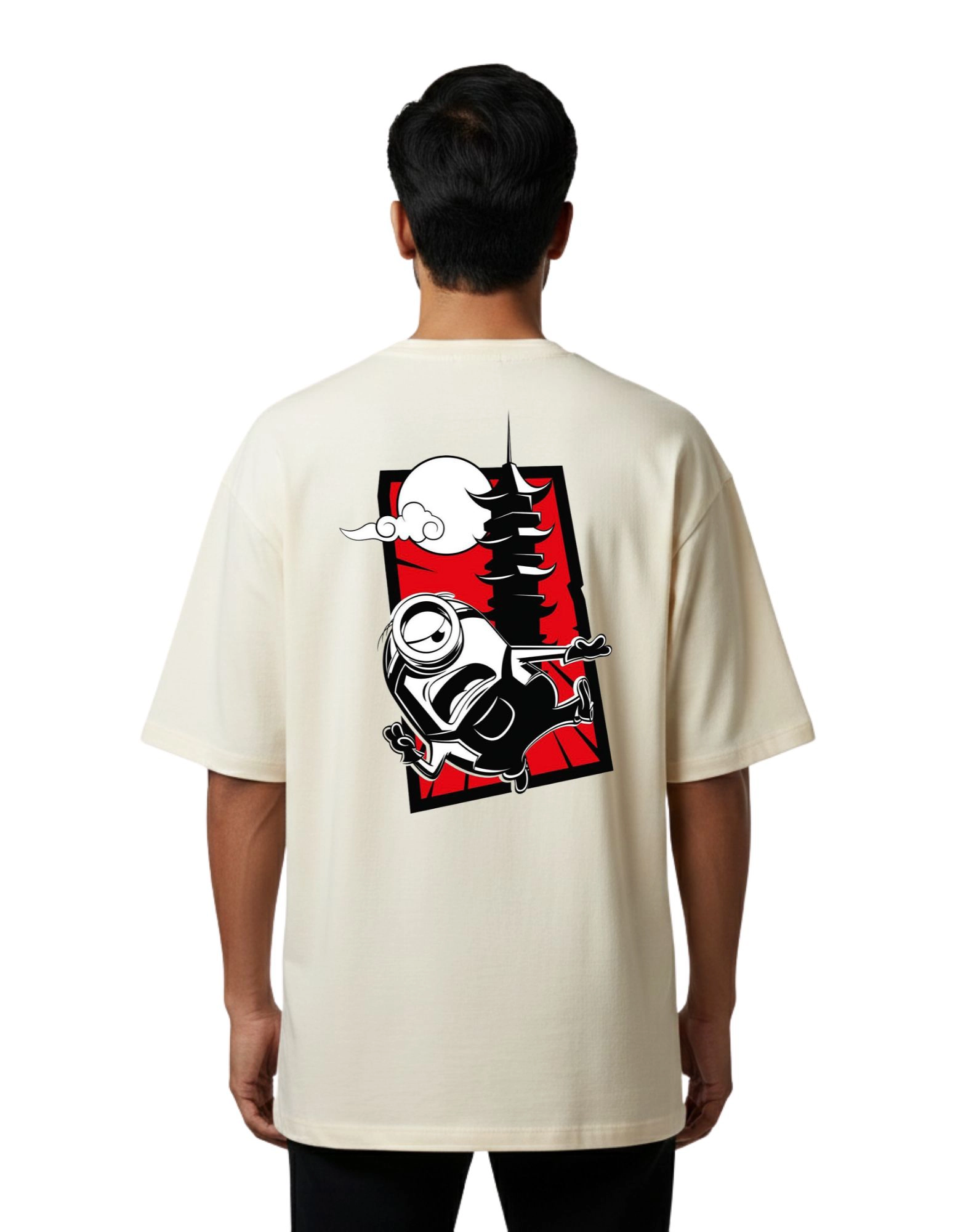 Minions Cartoon Graphic Oversized French Terry 240 GSM T-Shirt Beige