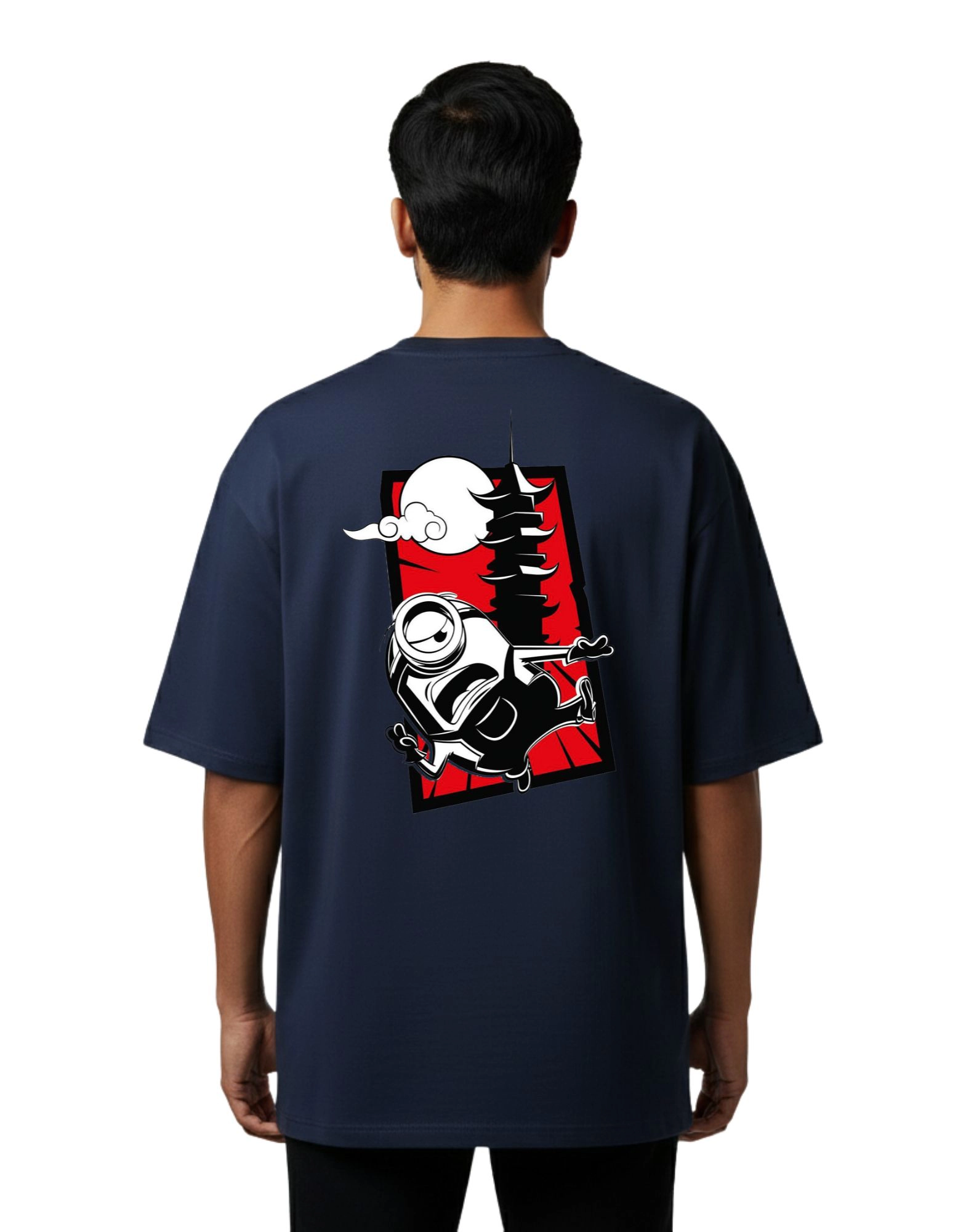 Minions Cartoon Graphic Oversized French Terry 240 GSM T-Shirt Navy Blue