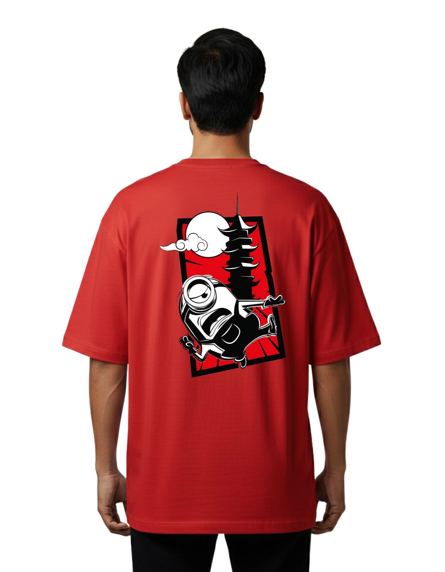 Minions Cartoon Graphic Oversized French Terry 240 GSM T-Shirt Red