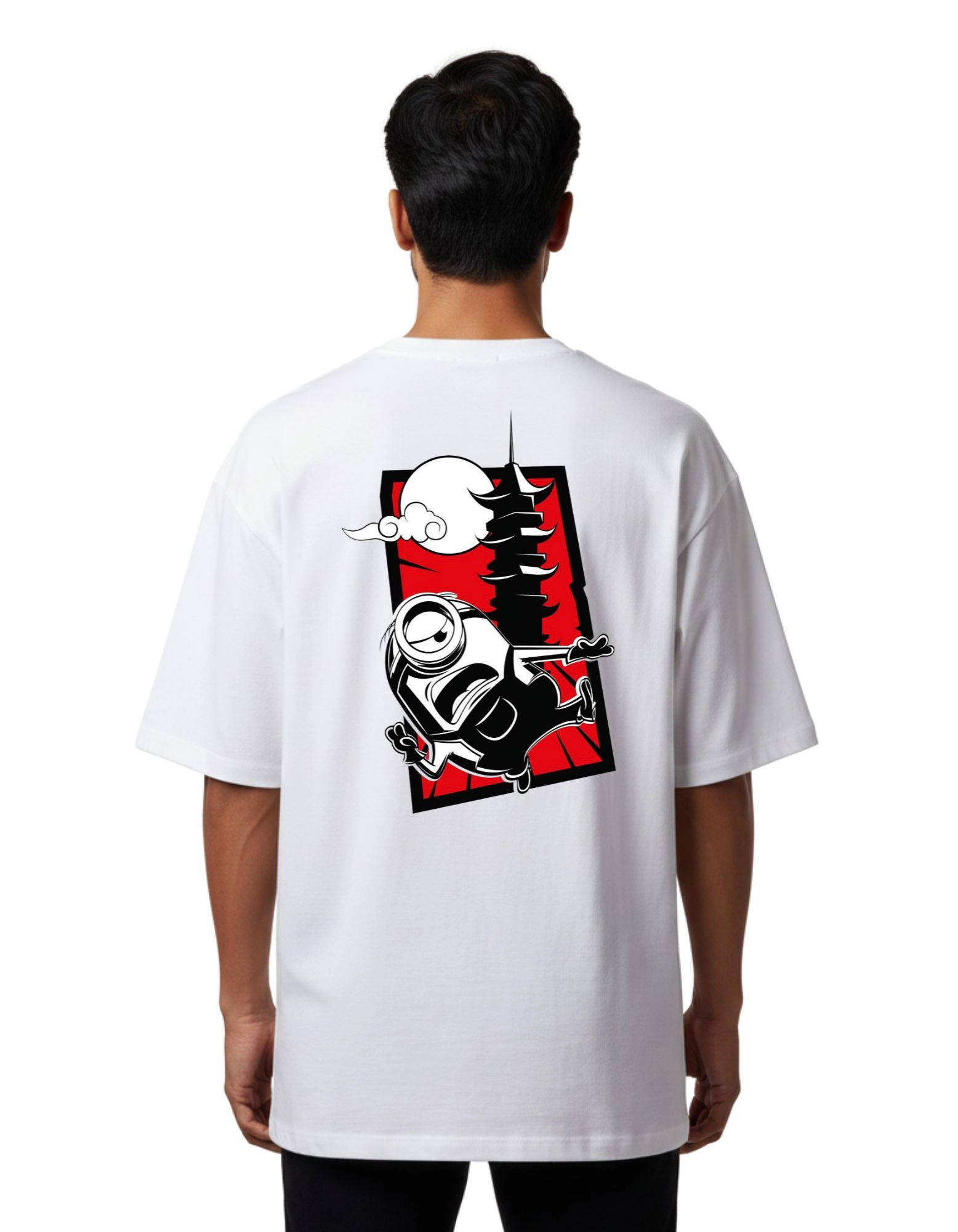 Minions Cartoon Graphic Oversized French Terry 240 GSM T-Shirt White