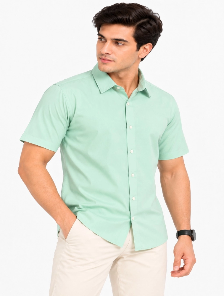 Mint Green  Mens Slim Fit Solid Casual Shirt