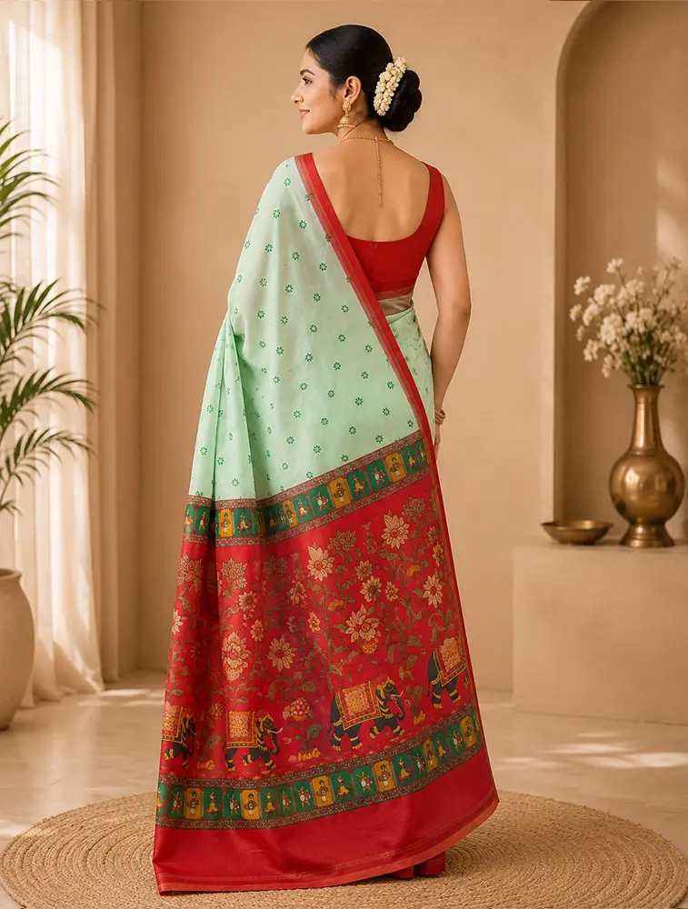 Mint Green  Womens Elegant Linen Cotton Sarees — bulk from ₹2445