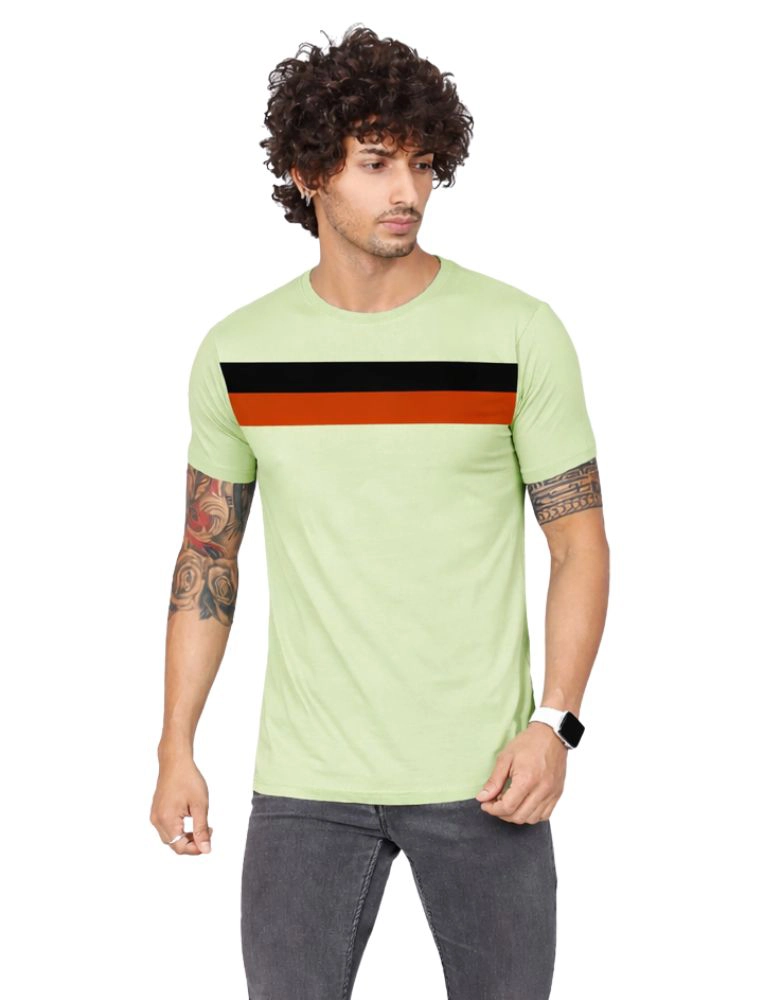 Mint Green Matty Multi Colourblocked Round Neck Half Sleeve 190GSM TShirts