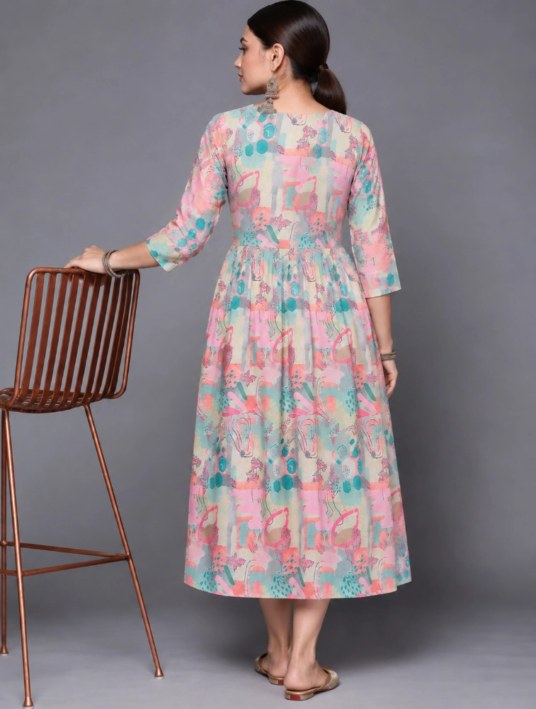Mint Green Women Printed Pure Cotton Ethnic Dress