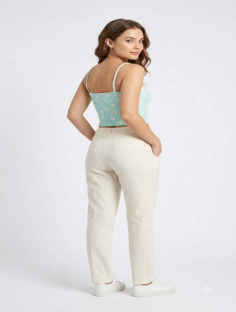Mint Green Womens Floral Print Tie Strap Crop Top
