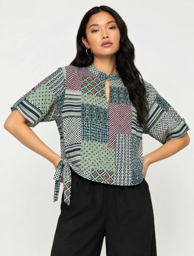 Mint Green Womens Floral Print Top 