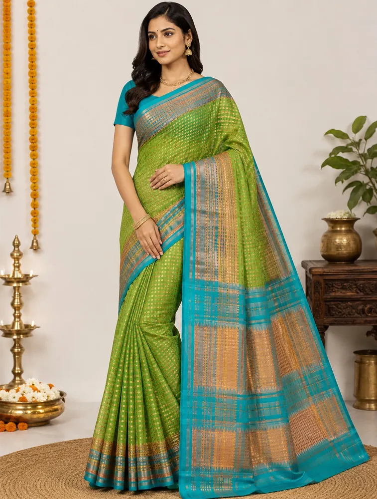 Mint Green Womens Premiun Pure linen sarees