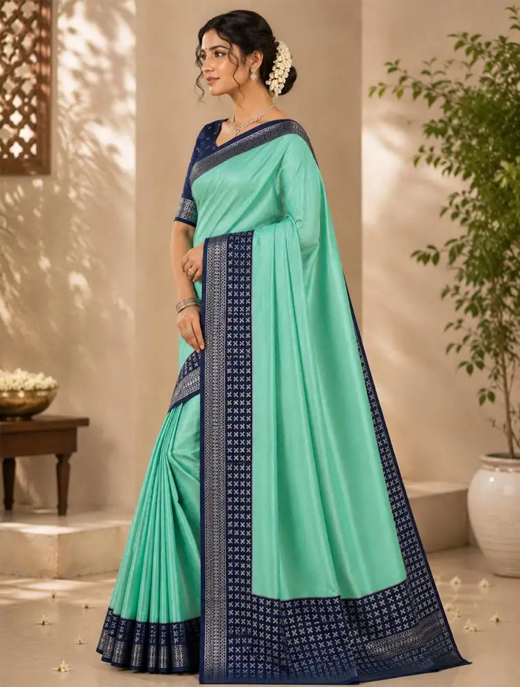 Mint Green Womens Printed Luxury Jarri Soft Silk Saree 